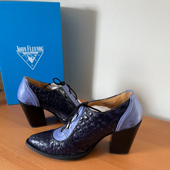 Fluevog Entrance Buckle Mary Jane "Room 112" - blue/purple alligator - size 10 - Picture 4 of 5